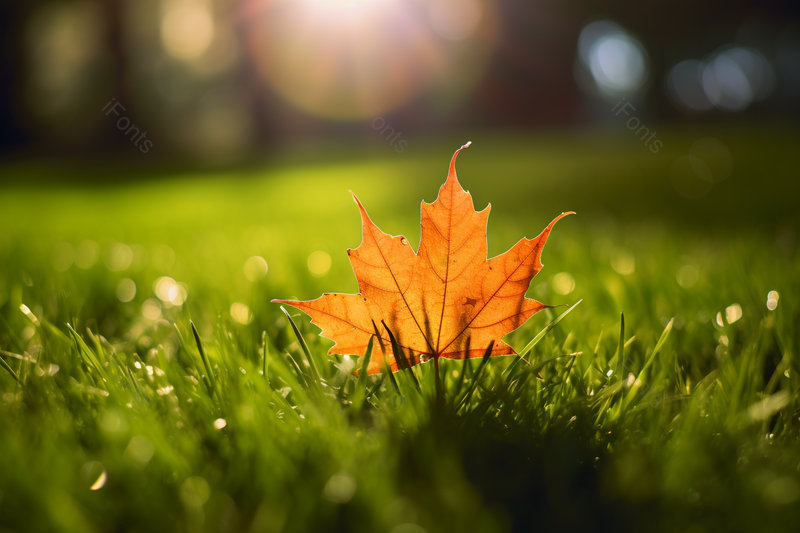 设计素材元素清晰的摄影图高清的图片唯美清新绿色草地上秋天的枫叶,高清,摄影图,摄影图片,图片大全,摄影图免费下载